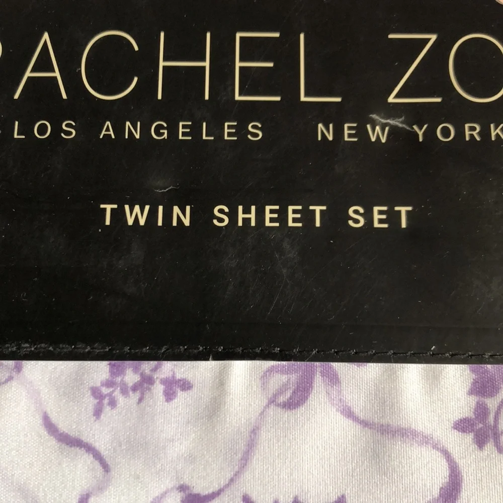Rachel Zoe Purple & White FLORAL and BOW Twin Sheet Set